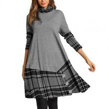 2021 Spring Plus Size Dresses for Women Plaid Stitching Long Sleeve Buttons Decor Loose Casual Dress Vintage платье 2024 - buy cheap