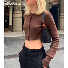 Rockmore brown bodycon camisa de manga longa t das mulheres 90s harajuku botão up colheita topo de malha cardigans outono sólido topos t malhas 2024 - compre barato