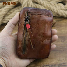 Vintage simple genuine leather men's women's mini coin purse natural real first layer cowhide small bank card money storage bag 2024 - buy cheap