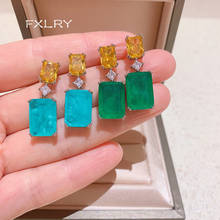 FXLRY Elegant Vintage Green Cubic Zircon Square Color Zircon Earrings For Women Wedding Party Jewelry 2024 - buy cheap