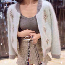 Suéter feminino malha tricô mohair, casaco feminino tricô mosaico de diamantes jaqueta caxemira 2024 - compre barato