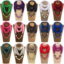 Womens Fashion Neckerchief Ring Scarf Necklaces Beads Solid Color Jewelry Shawl 2024 - buy cheap