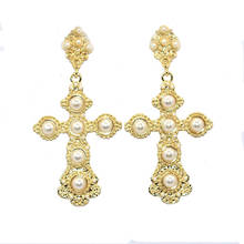 Classical Vintage Crystal Cross Drop Earrings for Women Baroque Vintage Large Long Dangle Earring Jewelry 2024 - buy cheap