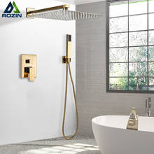 Rozin Golden Shower Set 8/10/12" Square Rainfall Shower Faucet Wall Mount Bathroom Faucet Concealed shower Mixer Set Bathtub Tap 2024 - buy cheap