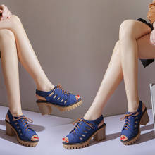 YQBTDL-Sandalias de mezclilla para mujer, zapatos de tacón alto de bloque cuadrado, con plataforma y cordones, estilo gótico, para verano, 2020 2024 - compra barato
