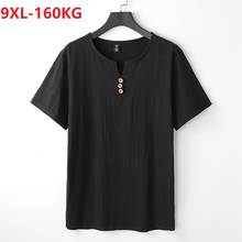 summer plus size 7XL 8XL 9XL Japan style short sleeve tshirt Men natural linen cotton tees oversize simple tshirt gray 150KG 72 2024 - buy cheap