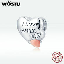 WOSTU 925 Sterling Silver Little Girl Love Family Heart Shape Charms Pendant Fit Bracelets Women Fashion Jewelry Making Gift 2024 - buy cheap