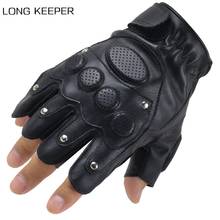 LongKeeper-Guantes de cuero sintético sin dedos para hombre, Guantes tácticos de medio dedo, a la moda, color negro 2024 - compra barato