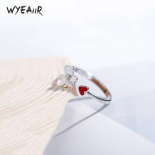 WYEAIIR Petal Red Heart Romantic Sweet Minimalist Student Cute Silver Color Female Resizable Opening Rings 2024 - buy cheap