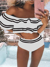 ZAFILLE-Conjunto de Bikini de cintura alta para mujer, trajes de baño con hombros descubiertos, bañador de realce, ropa de playa con volantes 2021 2024 - compra barato