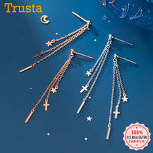 Trustdavis Real 925 Sterling Silver Fashion Stick Star Cross Tassel Charm Stud Earrings For Women Wedding Fine Jewelry DA1948 2024 - buy cheap
