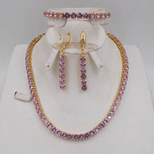 Ltaly-Conjunto de joyería de circón para mujer, conjunto de collar africano de alta calidad, aretes, color rosa, 750 2024 - compra barato