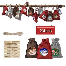 24pcs Christmas Advent Calendar Countdown Bag Hanging Candy Gift Sacks Pouch with Clips Stickers Rope Home Christmas Decoration 2024 - buy cheap