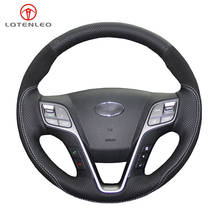 LQTENLEO Black Genuine Leather Suede Hand Sew Car Steering Wheel Cover For Hyundai Santa Fe 2013-2018 ix45 2013 2014 2015 2016 2024 - buy cheap