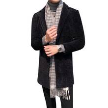 Top Quality Korean Slim Fit Wool Blends Mens Thick Coats Medium Length Single Breasted Lapel Warm Casaco Masculino Plus Size 4XL 2024 - buy cheap