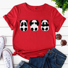 Camiseta con estampado de Panda para mujer, camisa 100% algodón para mujer, ropa holgada en tallas grandes, Camisetas básicas estampadas Harajuku, Tops de gran tamaño 2024 - compra barato