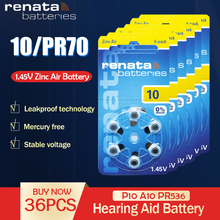 36pcs Renata 10 1.45v 105mAh Zinc air batteries ZA10 PR70 A10 For Hearing aid Batteries button coin cell 2024 - buy cheap