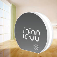 Usb alimentado digital led espelho mesa snooze despertador branco com calendário & eletrônico termômetro & lâmpada de mesa relógio de mesa 2024 - compre barato