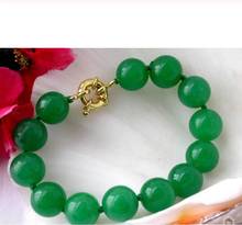 Free shipping  HOT NATURE ROUND GREEN JADE BEAD BRACELET BANGLE 12MM 7.5''