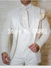 Esmoquin de novio para hombre, traje de fiesta de negocios, chaqueta + Pantalones + chaleco + corbata, con un botón, elegante, en Relieve de marfil, W:1212 2024 - compra barato