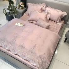 Tencel Silk Pink Luxury Bedding Set Queen king size Duvet Cover Flat/Bed sheet set Bed cover Embroidery Bedclothes parure de lit 2024 - buy cheap