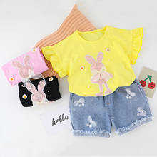 Children's Clothing 2022 Summer New Baby Girl Bunny Short-sleeve Top Denim Shorts Two-piece Suit Cartoons Cute Girls Clothes Set 2024 - buy cheap