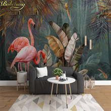 beibehang  Custom 3D Mural Wallpaper Tropical Plant Forest Banana Leaf Flamingo Photo Wall Papers Home Decor For Living Room 2024 - buy cheap