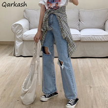 Jeans Women Hole Design Fashion Ulzzang High Street Female Spring Solid Casual Pocket Ins Student All-match Simple Denim Trouser 2024 - buy cheap