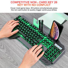Механическая игровая клавиатура с подсветкой RGB, проводная эргономичная клавиатура с держателем для телефона, игровая клавиатура для планшета, настольного компьютера, для PUBG 2024 - купить недорого