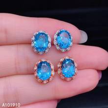 KJJEAXCMY boutique jewelry 925 sterling silver inlaid Natural blue Topaz ladies Stud earrings support detection popular 2024 - buy cheap