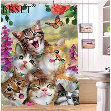 Cortina de ducha con estampado de animales divertidos, decoración de baño con ganchos, impermeable, varios tamaños, 6 lindos gatos y mariposas 2024 - compra barato