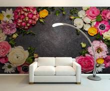 Papel de parede 3d personalizado com flores, pedra negra para decoração de parede 2024 - compre barato