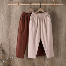 Vintage 100% Linen Harem Pants Women Trousers Casual Elastic Waist Cotton Pockets Pants Loose Pantalon Summer Plus Size Pants 2024 - buy cheap