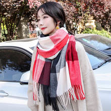 Winter Scarves Women Imitate Cashmere Scarf Korean Fashion Red Plaid Shawl Wrap for Girl's Outdoor Echarpe Foulard Femme Scarfs 2024 - buy cheap