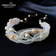 Himstory-bandana tiara com pérola de cristal, acessório floral, faixa de cabelo, para meninas, noivas, casamento, joalheiros 2024 - compre barato
