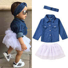 2020Fashion Summer Baby Girls Clothes Set Denim Shirt Top +Tutu Skirts+Headband 3pcs Outfits Sets Spring Set Kids Clothing 0-5T 2024 - buy cheap