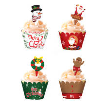 12pcs Christmas Cupcake Toppers Wrappers Santa Claus Snowmen Wreath Gingerbread Cupcake Toppers Cake Table Decorations Supplies 2024 - buy cheap