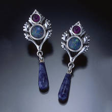 2021 New Long Teardrop Dark Blue Stone Earrings For Women Fantasy Jewelry Imitation Fire Opal Metal Brincos Leaf Scepter Earring 2024 - buy cheap