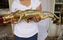 Copper Satue 13" Huge BRASS Collect Leopard Panther Cheetah Run Statue decoration brass factory outlets 2024 - buy cheap