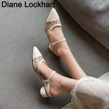 Sapato feminino salto alto fino, calçado feminino ponta fina bolinhas estilo vintage elegante 2024 - compre barato