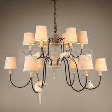 Bird wooden chandelier rustic lighting european home decor 6/8/12/14 candle chain chandelier lights fabric shade resin bird 2024 - buy cheap