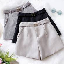 Shorts feminino casual de cintura alta, moda primavera e verão, slim, de algodão, listrado, chique 2024 - compre barato