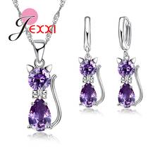 Fine Accessories Jewelry Sets Purple Real Pure 925 Sterling Silver Cute Cat Shaped Kitty Set Necklace and Earrings New Hot 2024 - buy cheap