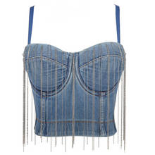 Ailigou espartilho topos denim sutiã roupas elegante colheita superior sexy festa bustier colete 2020 nova sexy camis cortada mulher tanques 2024 - compre barato