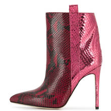 Botas femininas de couro bling python, botas de cano alto finas de cano médio para mulheres de bico fino e sem cadarço romano 2024 - compre barato