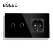 BSEED-Interruptor táctil de pared con Panel de cristal, toma de corriente estándar europeo, 2 entradas, 1 vía, 2 vías, 3 colores 2024 - compra barato