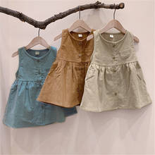 Korean style Spring Summer Sleeveless Casual Dress Kids Girls Fashion Single breasted Loose All-match Princess Dresses 2024 - buy cheap