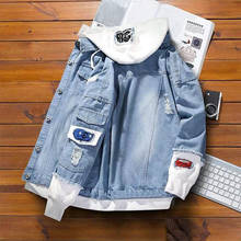 Куртка женская джинсовая базовая с капюшоном, верхняя одежда из денима, Бомберы, пальто, весна-лето 2021 2024 - купить недорого