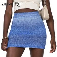 ZHYMIHRET Knitted High-waisted Skirt Pencil Skirt Women Y2K Kawaii 2021 Summer Gradient Rainbow Mini Skirt 2024 - buy cheap