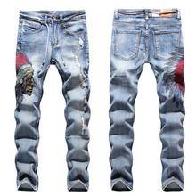 Calça jeans estilo lápis masculina, calça casual de outono com bordado 2024 - compre barato